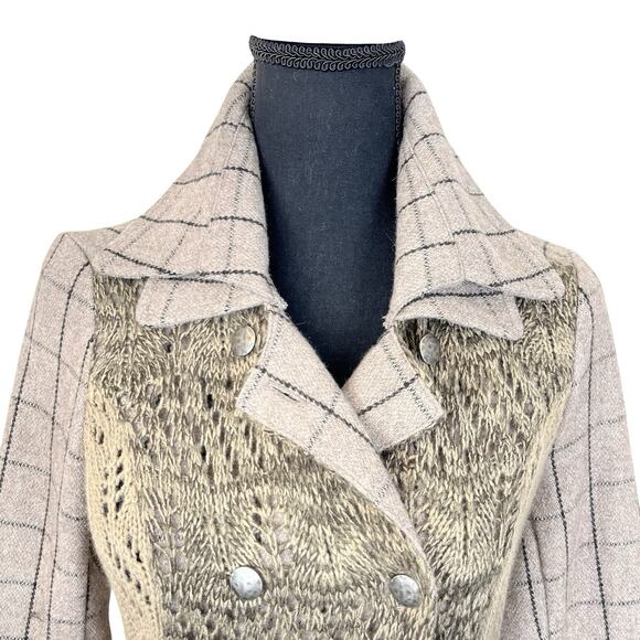 XS Black Swan Sweater Duster BJ143274 Wool Blend Plaid Double Breasted Pockets - Picture 3 of 14